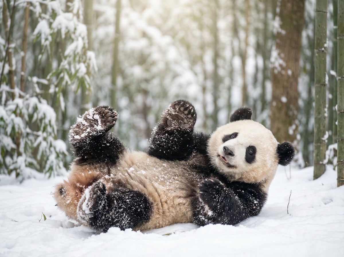 抖阴熊猫宝宝雪地嬉戏视频